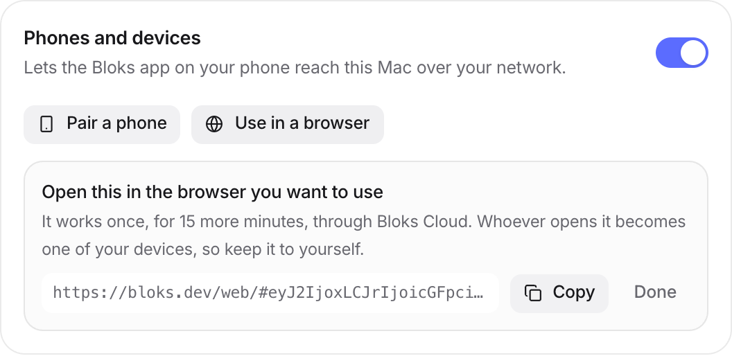 Phones and devices with a Use in a browser button, and a one-time link to open in the browser you want to use